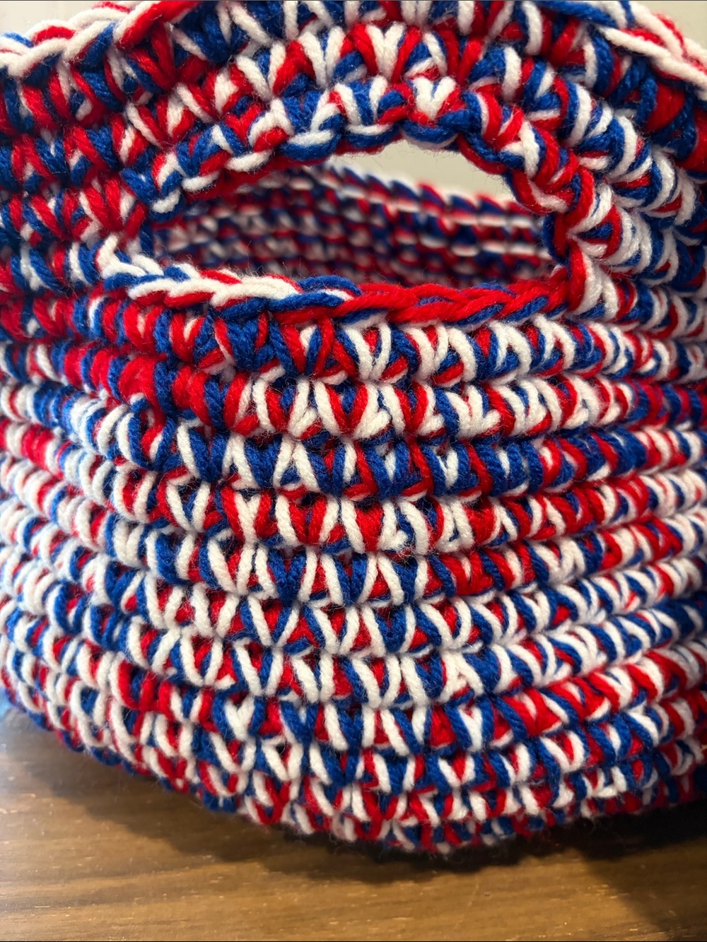 Hand Crafted Red, White & Blue Crochet Storage Baskets - Set of 2 - Picture 3 of 4